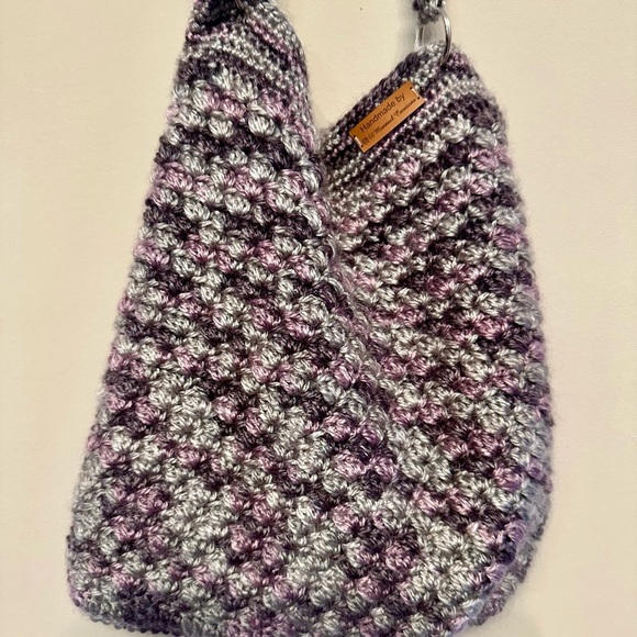 Handcrafted Purple and Gray Crochet Shoulder Bag - Picture 5 of 6